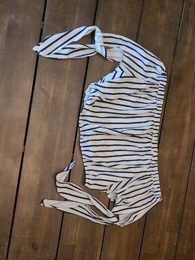 Forever 21 Navy and White Striped Off The Shoulder Crop Top